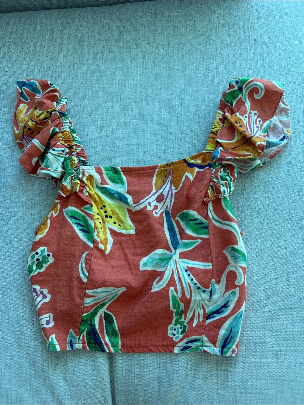 RACHEL Rachel Roy Rust Floral Square-Neck Crop Top